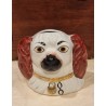 Antique piggy bank in faience, dog, h: 11 cm.