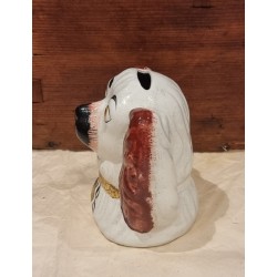 Antique piggy bank in faience, dog, h: 11 cm.