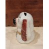 Antique piggy bank in faience, dog, h: 11 cm.