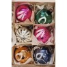 Box with old glass ornaments with pattern, h: 5,5 cm.