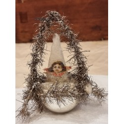 Antique tinsel- og cotton ornament, angels, h: 13 cm.