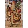 Stort, antikt glansbillede/pap fra 1880, Julemand med gaver, h: 31 cm.