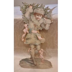 Antique scrap, 1880, angel with glitter, h: 13 cm.