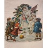 Tall antique scrap/cardboard, winter angel and children, from 1880, h: 32 cm.