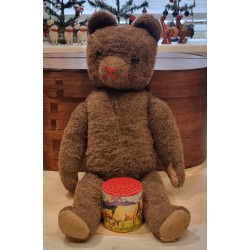 Gammel brun bamse, navn ?, h: 45 cm.