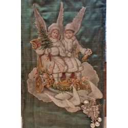 Stort Antikt glansbillede/pap fra 1880, engle, h: 32 cm.