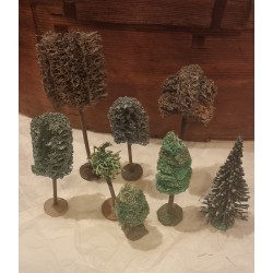 8 gamle dekorations jule træer, h: 8 - 17 cm (8stk)