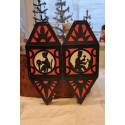 Old lantern in cardboard, h: 33 cm.