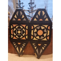 Old lantern in cardboard, h: 32 cm.