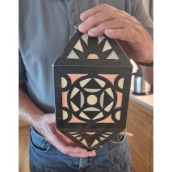 Old lantern in cardboard, h: 32 cm.