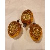 Old glass ornament, 3 tall golden walnuts, h: 6 cm. (3x)