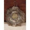 Antique tinsel ornament, girl with a hand warmer, h: 10,5 cm.