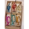 Box with old glass ornament, 6 trumpets, h: 10,5 cm.