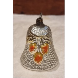 Antique glass ornament, bell with cherries, h: 6,5 cm.