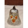 Antique glass ornament, bell with cherries, h: 6,5 cm.