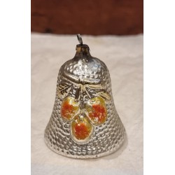 Antique glass ornament, bell with cherries, h: 6,5 cm.