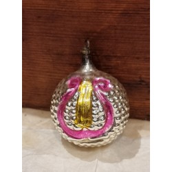 Antique glass ornament, art nouveau, with a harp, h: 6 cm.