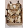 Box with antique glass ornament, bells with snow, h: 5,5 cm.