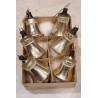 Box with antique glass ornament, bells with snow, h: 5,5 cm.