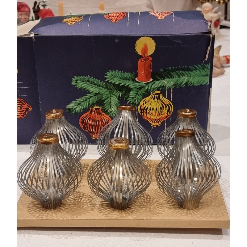 6 old foil lantern from Lauscha, grey/silver, h: 8 cm. (box incl.)