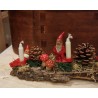 Old display with mushrooms, pinecones and more + 3 ceramic elves/gnomes, size: 34 x 7 x 15 (tree) cm.