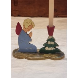 Small, antique angel candle holder on a tree, h: 7 (angel) cm - 9,5 cm.