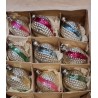 Box of old glass ornament, 9 twisted ornaments, h: 6 cm.