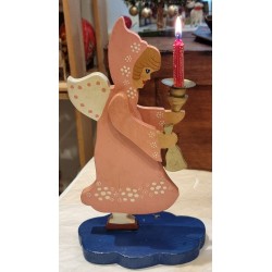 Old angel in wood with candleholder, h: 27,5 cm.