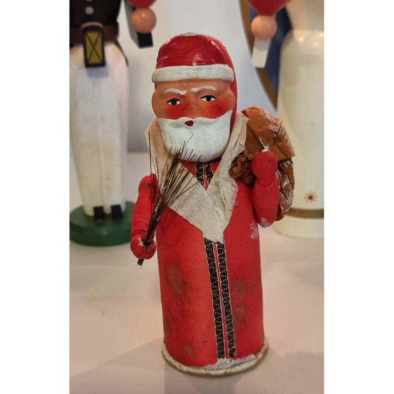Antique Santa with a sack, cooton og papier-mache, candycontainer, h: 14 cm.
