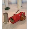 Antique Santa with a sack, cooton og papier-mache, candycontainer, h: 14 cm.