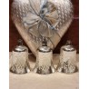 Old glass ornaments, bells with snow/pattern, h: 5,5 cm. (3x)