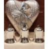 Old glass ornaments, bells with snow/pattern, h: 5,5 cm. (3x)