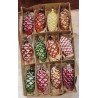 Box of old glass ornaments, pinecone, colored, h: 7 cm.
