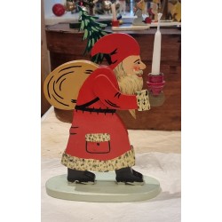 Gammel julemand/træ med sæk, træ og lys, 1950, h: 28 cm.