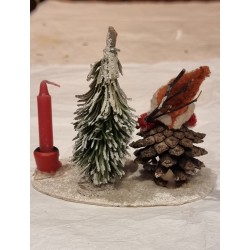 Old pinecone elf with a mushroom, tree and candlelight , h: 7,5 cm.