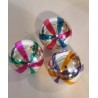Box with old glass ornament, 9 multicolored ornaments with snow, h: 6 cm.