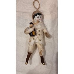 Old Steiff animal, dromedary + cotton doll with antique porcelain head, h: 20 cm.
