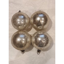 Antique glass ornament, 4 silver ornaments with Mica, h: 5,5 cm.
