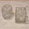 2 antikke saltkar i presset glas, Fyns glasværk, mål: 3,5x5,5 - 4x5 cm.