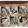 Box with old glass ornament, figure ornaments, green, h: 5 - 8 cm.