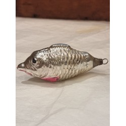 Antique glass ornament, fish, silver, pink, l: 8 cm.