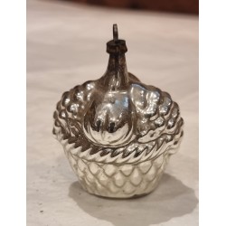 Antique glass ornament, flower basket, silver, h: 5,5 cm.