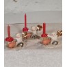 Old New Years ornaments, snow children with candleholder, pig and four-leaf clover, size: 5,5 x 5,5 cm. (3x)