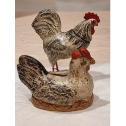 Gammelt lertøj, sparebøsse, hane, mål: 9,5 x 13 cm.