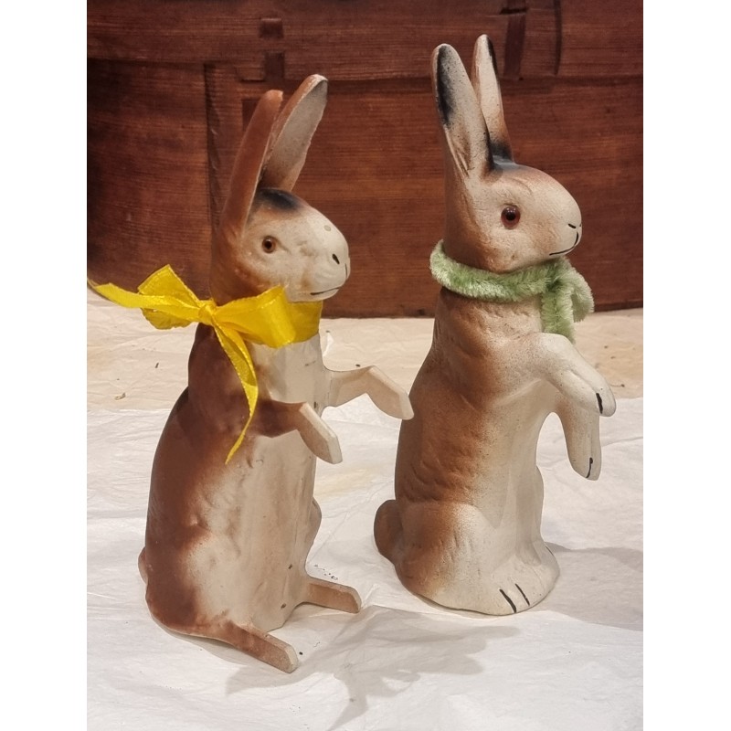Old Easter bunnies, papier-mache, candycontainer, h: 21 - 22 cm.