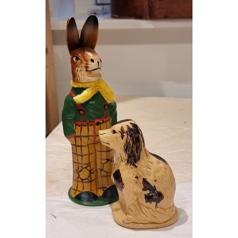 Gammelt lertøj, sparebøsse, hund, h: 13 cm.