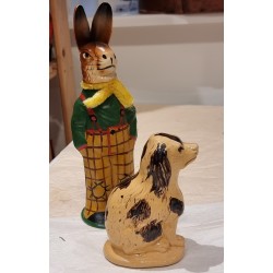 Old pottery, piggy bank, dog, h: 13 cm.