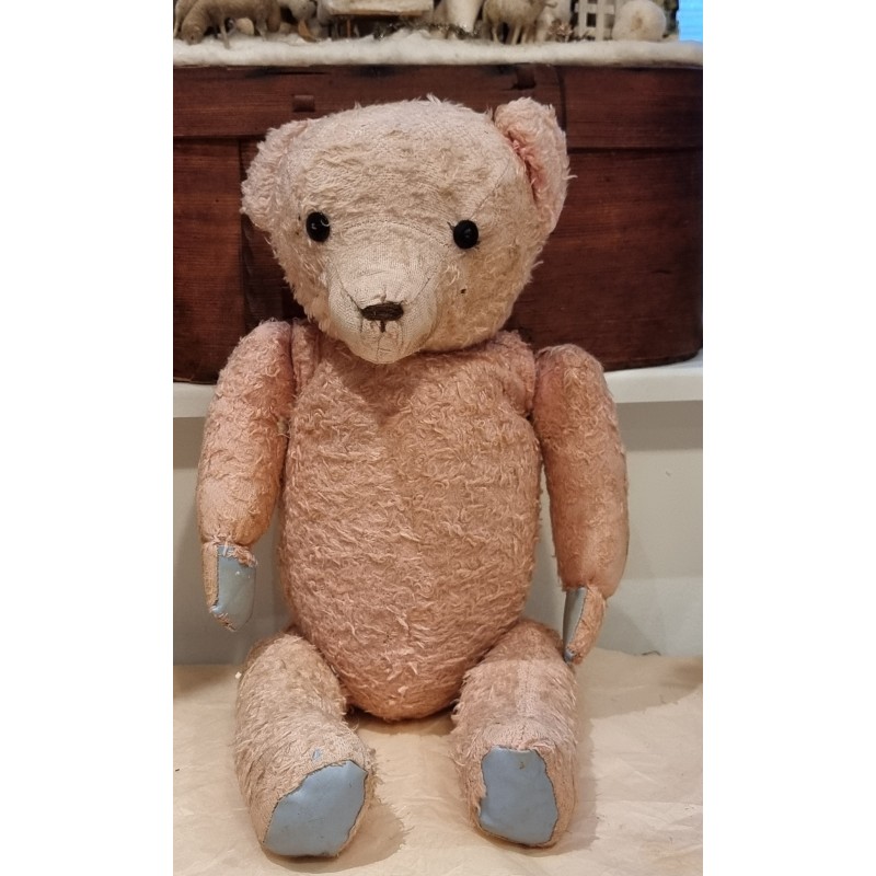 Old pink Holstebro teddy, h: 58 cm.