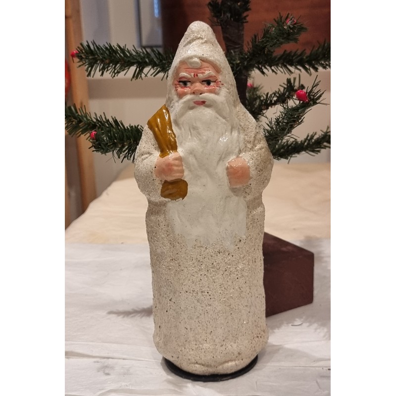 Santa in papier-mache, candycontainer, h: 30 cm. (white).