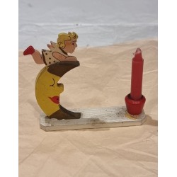 Small, antique angel/moon, candle holder, size: 8 x 8 cm.